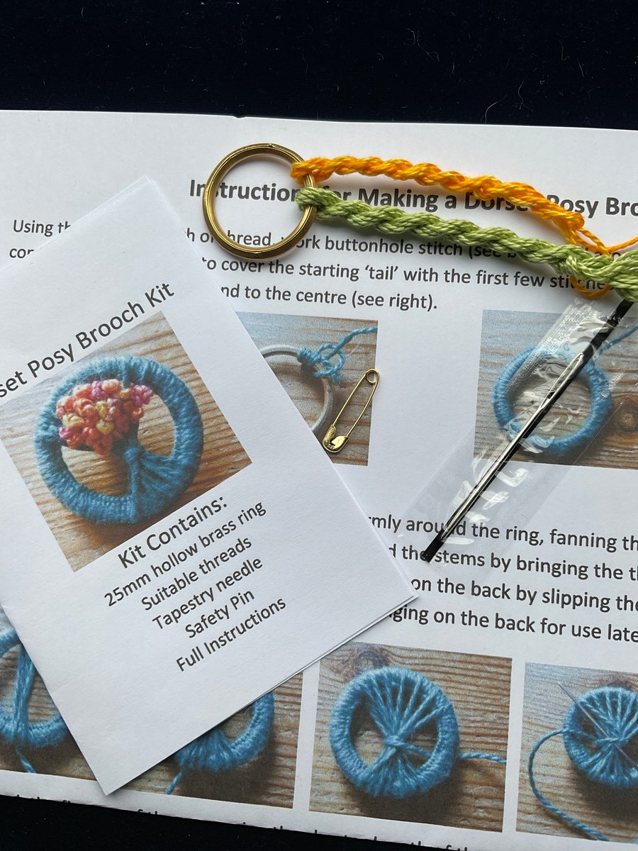 Dorset Posy Brooch Kit, Green Stems with Yellow Flowers, 26