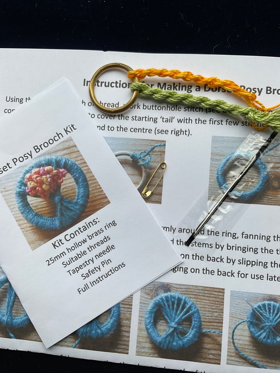 Dorset Posy Brooch Kit, Green Stems with Yellow Flowers, 26