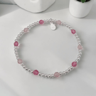 Sterling Silver and Pink Crystal Beaded Stretch Bracelet 
