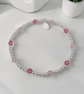 Sterling Silver and Pink Crystal Beaded Stretch Bracelet 
