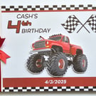 Monster trucks boys Birthday Guest book, red monster trucks birthday book