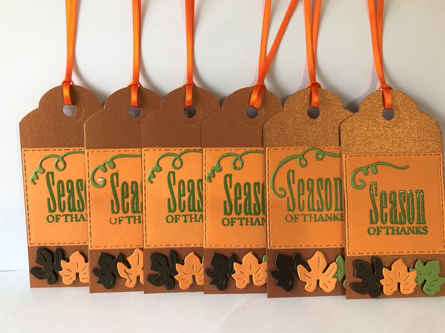 Handmade Thanksgiving Gift Tags, Set of 6, Autumn Leaves, Season of thanks.