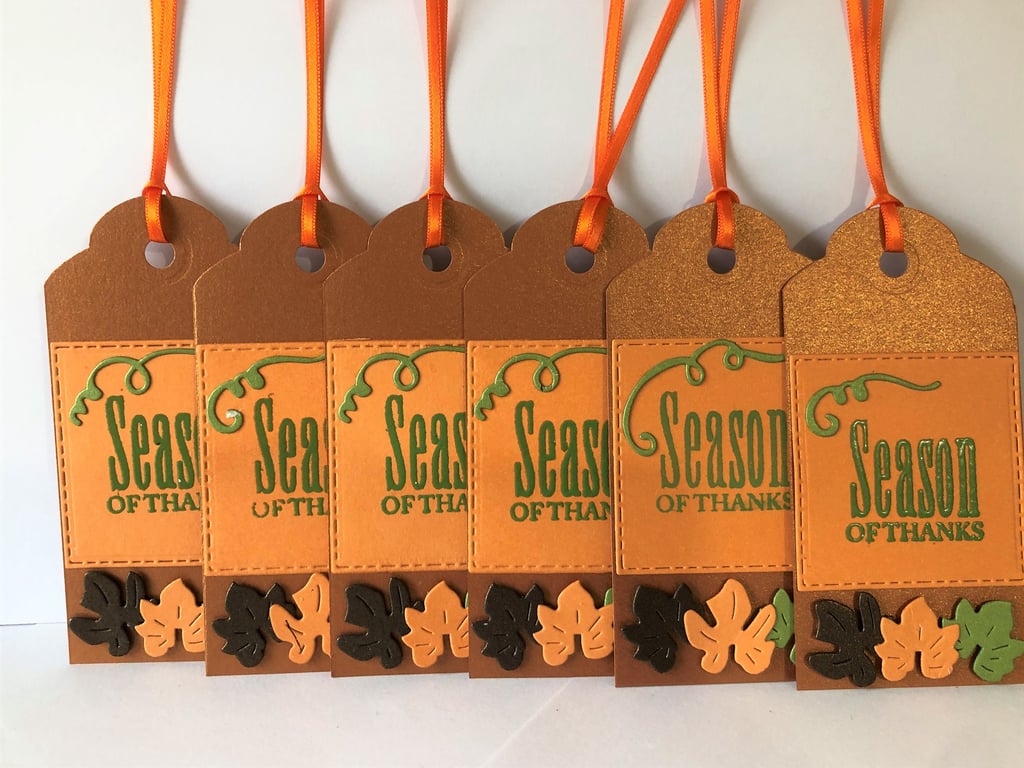 Handmade Thanksgiving Gift Tags, Set of 6, Autumn Leaves, Season of thanks.
