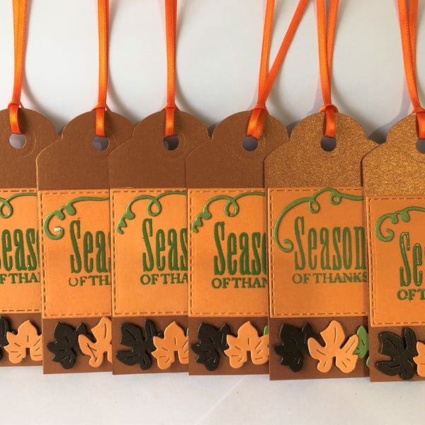 Handmade Thanksgiving Gift Tags, Set of 6, Autumn Leaves, Season of thanks.