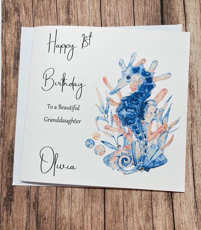 1st Personalized Seahorse Birthday Card Happy Birthday Daughter Niece