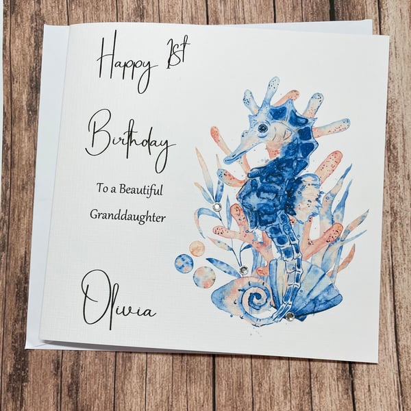 1st Personalized Seahorse Birthday Card Happy Birthday Daughter Niece