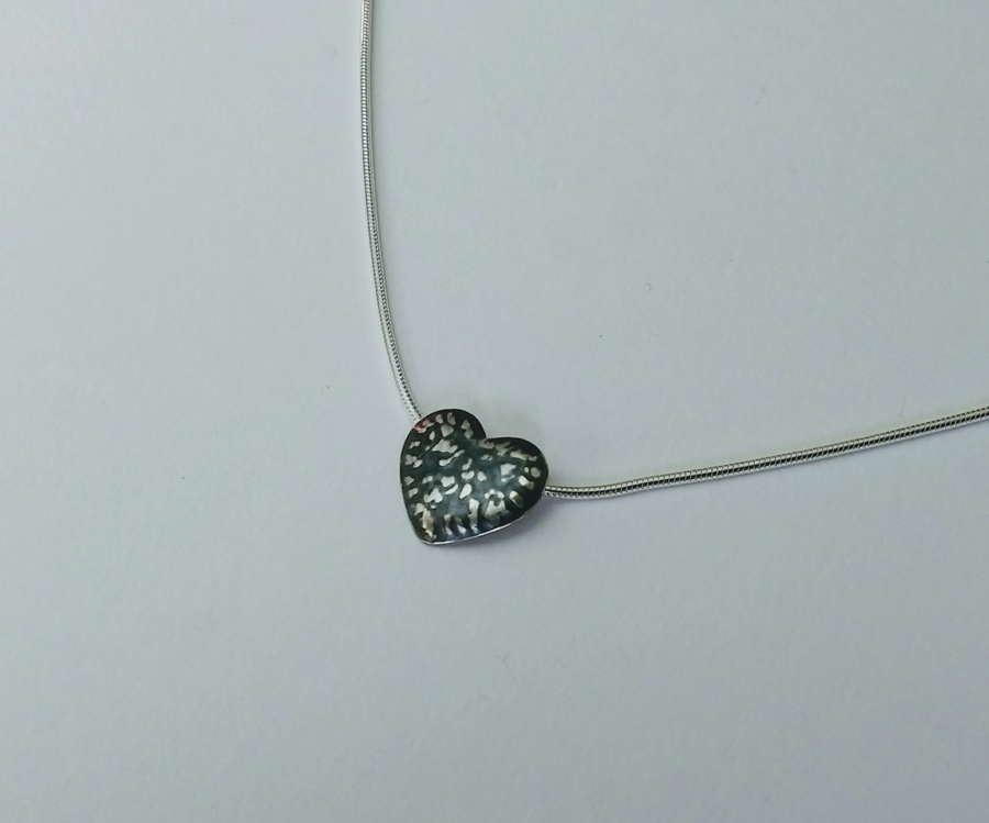 Sterling Silver Blackwave Small Heart Pendant on 16" Snake Chain, Oxidised