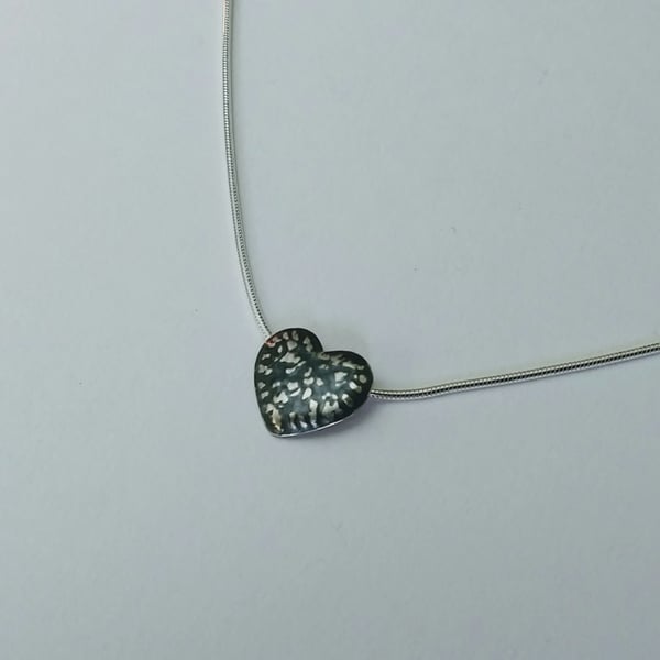 Sterling Silver Blackwave Small Heart Pendant on 16" Snake Chain, Oxidised