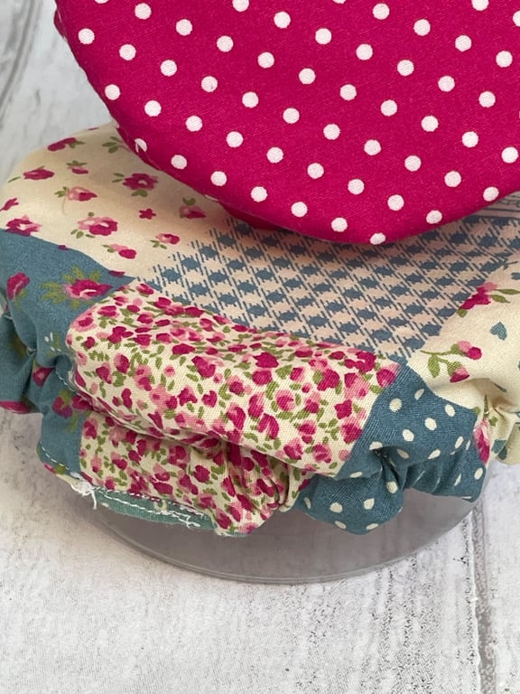 Extra small bowl covers for dips. Set of two. Blue and pink