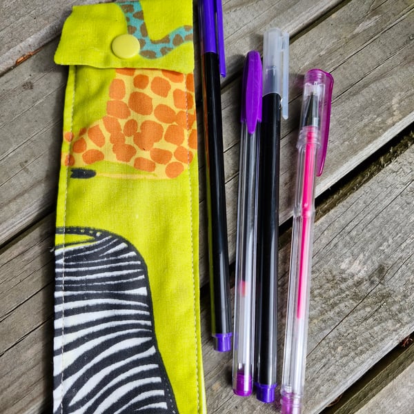 Fun animal print pen case with 4 purple pens ideal stocking filler