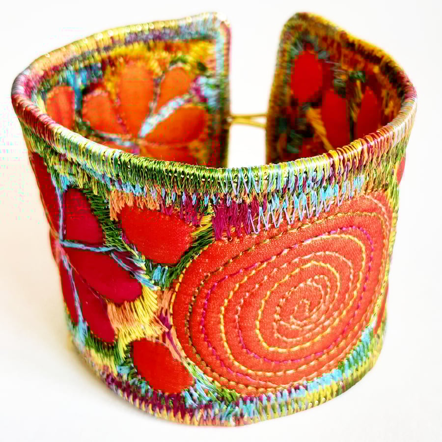 Textile - Cuff - with Free Machine Embroidery 