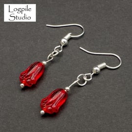 Red Tulip Glass Bead Earrings