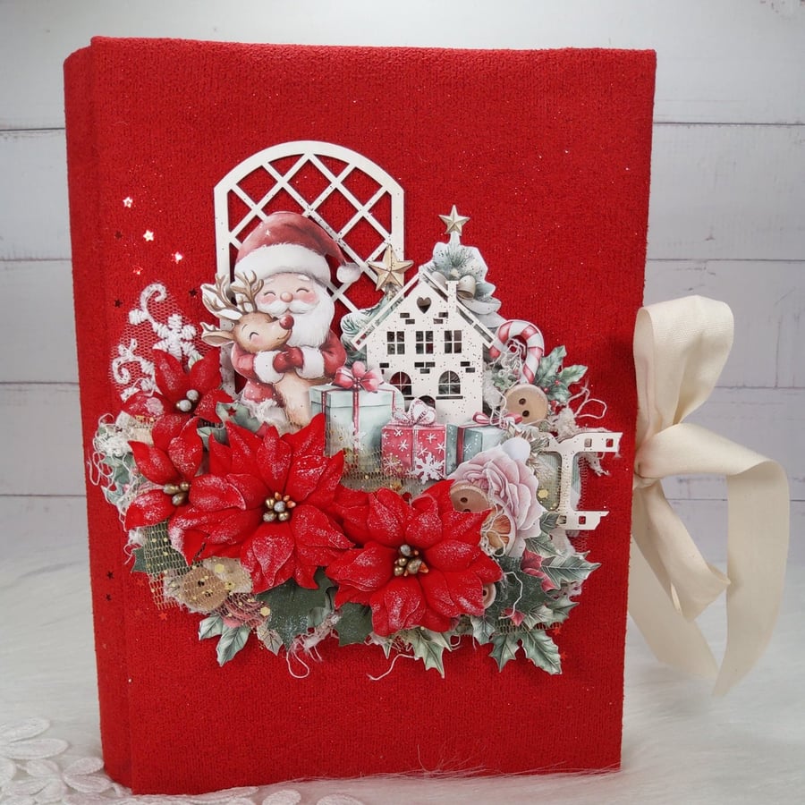 Handmade Christmas Scrapbook Album. Red Velvet Photo Album. 