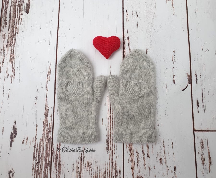Image of Knitted alpaca women mittens Winter luxury mittens Valentine's gift for women 