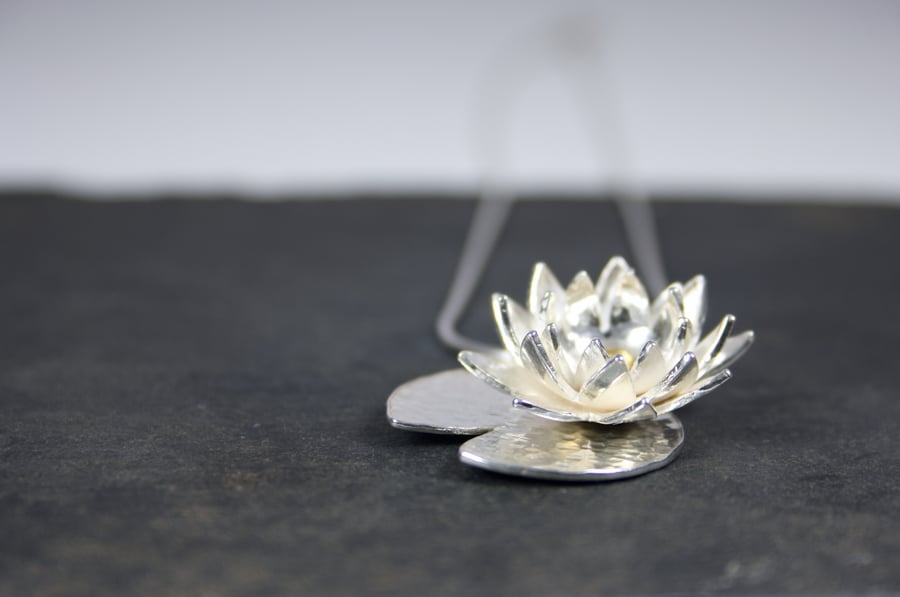 Water Lily Pendant, Summer Flower Necklace