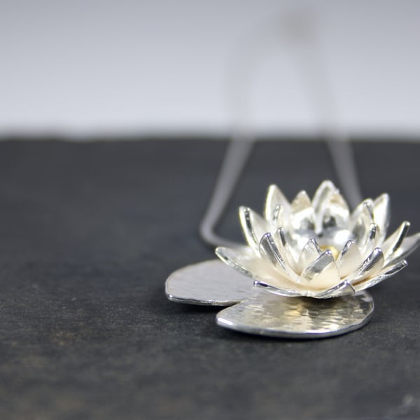 Water Lily Pendant, Summer Flower Necklace