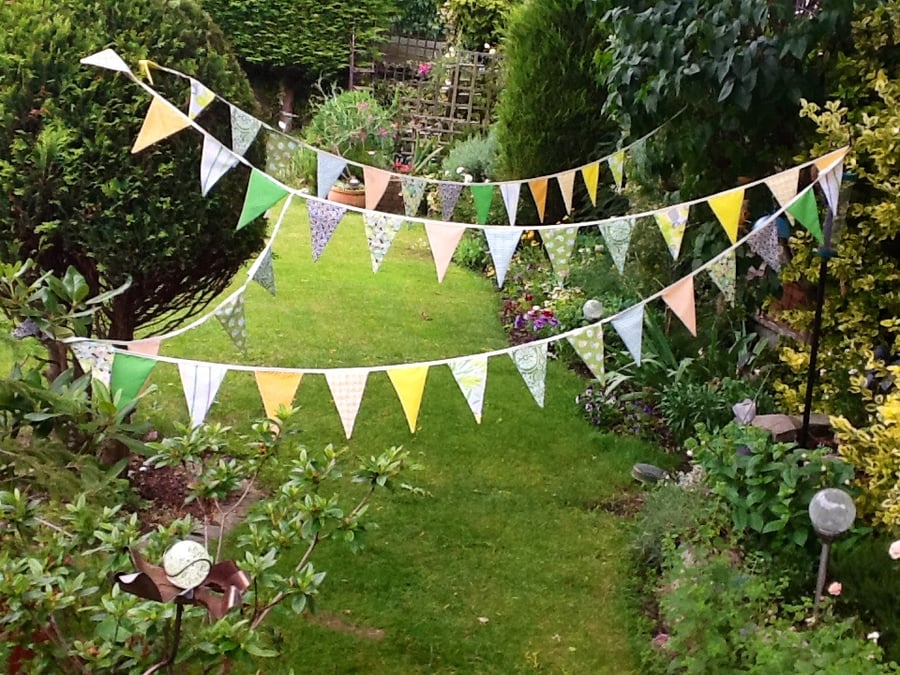 Bunting - Yellow, Green and Peach - 30 ft long 50 flags