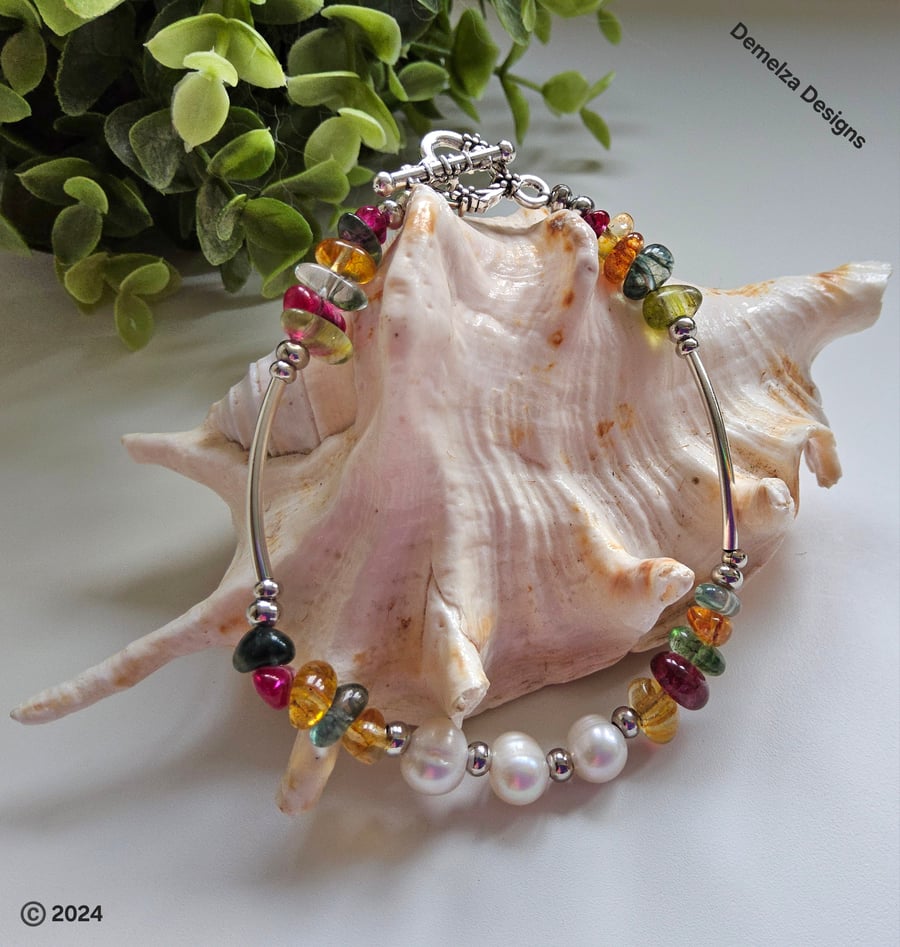 Quartz & Baroque Freshwater Cultured Pearl Bracelet 