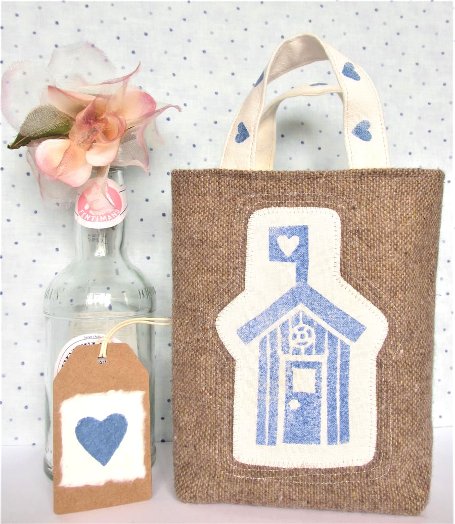 Pretty Beach Hut Gift Bag. Beach Hut Gift Wrap. Fabric Gift Bag.