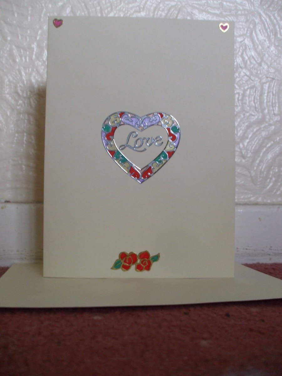 Love Heart and Rose Anniversary Card
