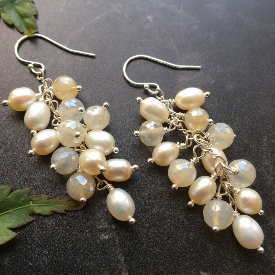 Freshwater Pearl & Chalcedony Waterfall Earrings