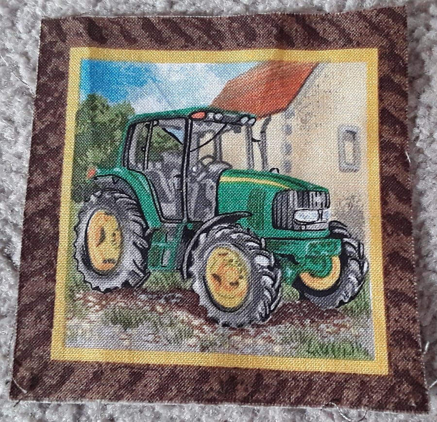 Green tractor, 100% cotton square