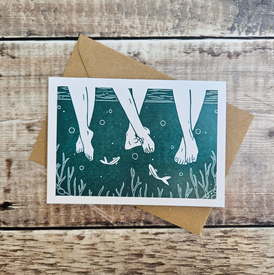 Riverside - Single greetings card inspired by paddling with friends