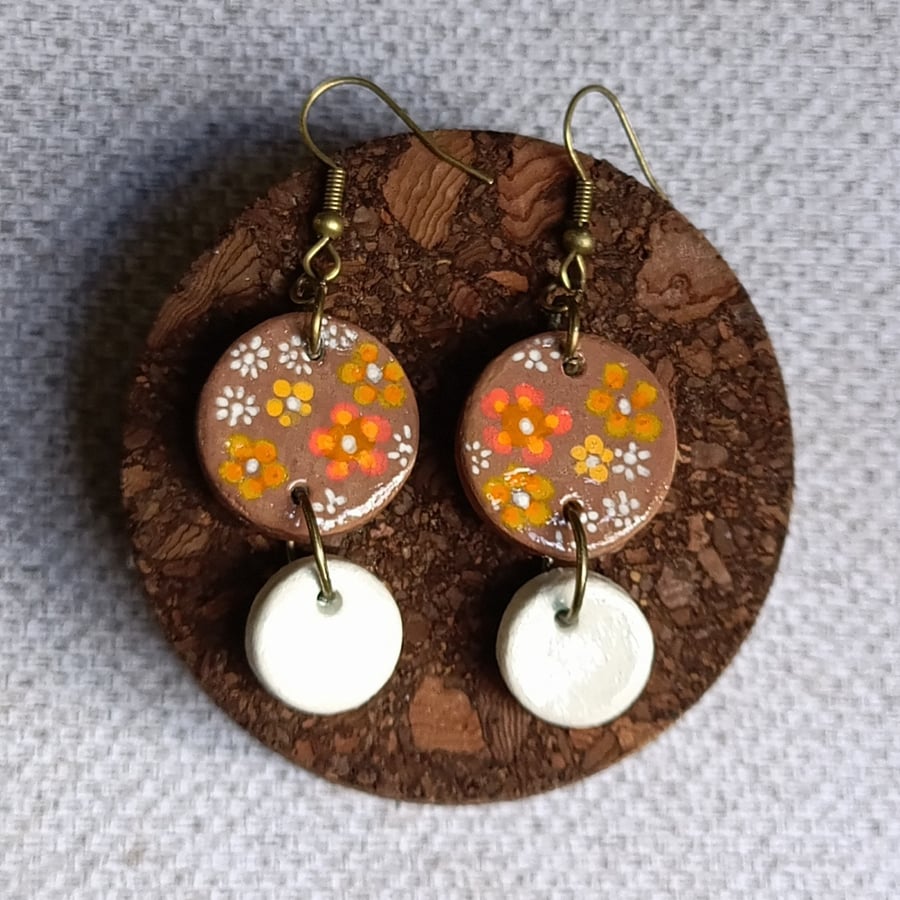 Hand-painted 1970s floral earrings 