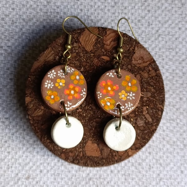 Hand-painted 1970s floral earrings 