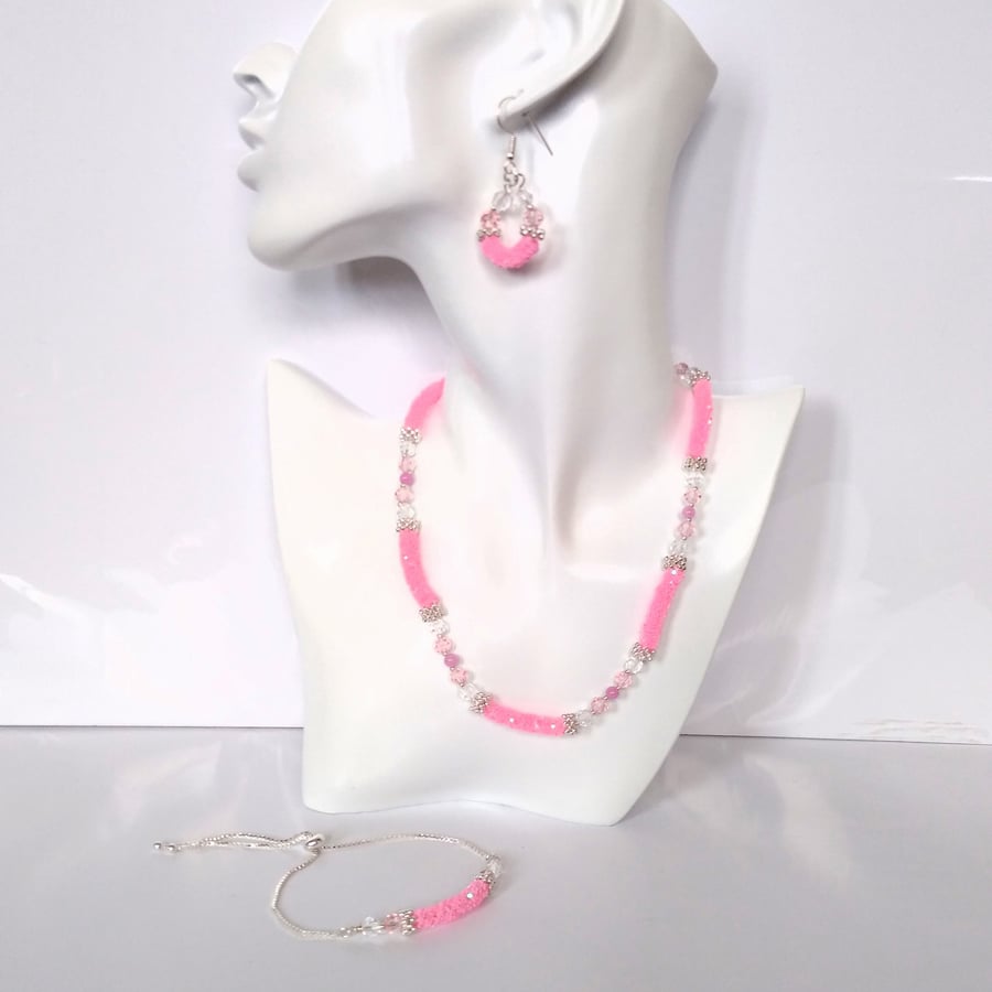 Baby Pink Diamond Crystal Sparkle Earrings Slider Bracelet & Necklace 