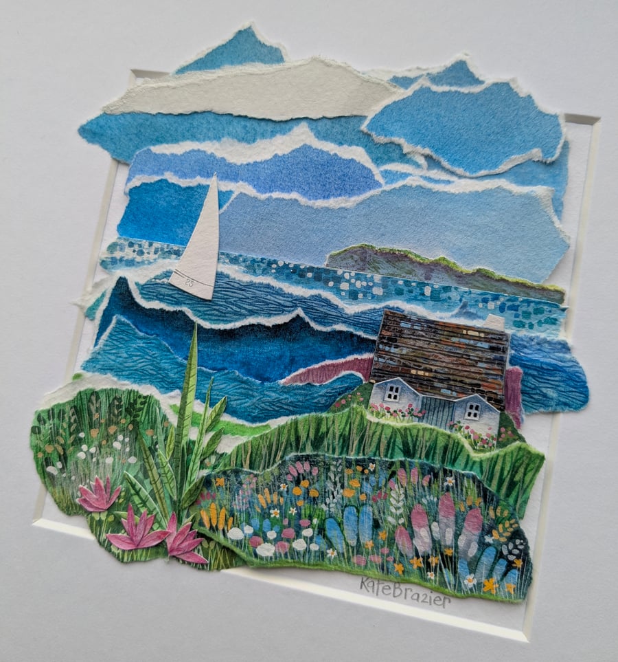 Sea Sprite Cottage - Original paper collage. Mounted