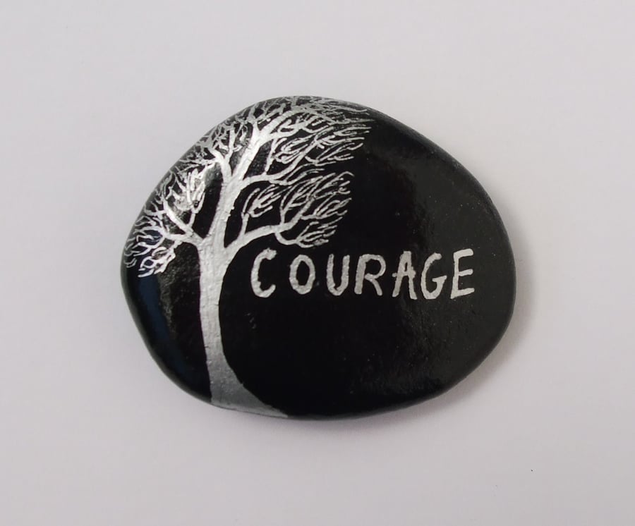 Courage Stone, Hand Painted Pebble, Tree Courage Gift, Art Painting, Small Rock