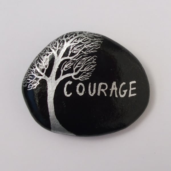 Courage Stone, Hand Painted Pebble, Tree Courage Gift, Art Painting, Small Rock