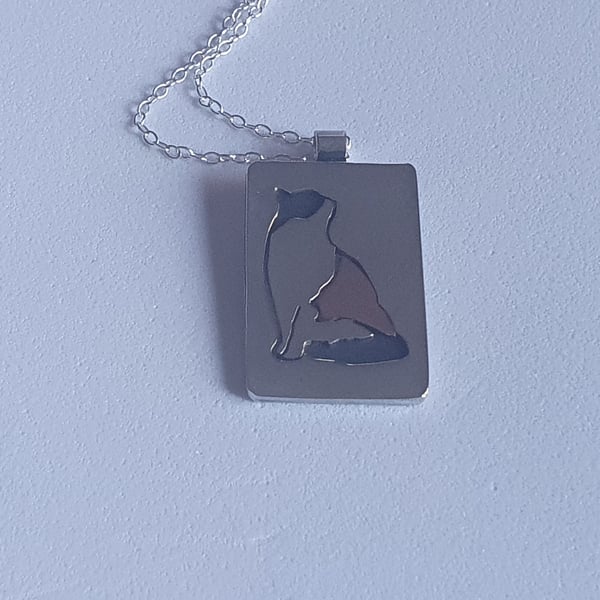 Sterling silver and copper calico cat