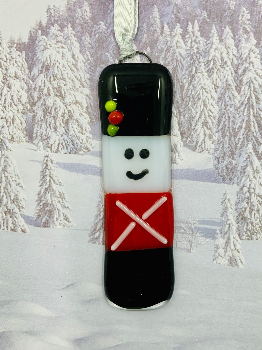 Handmade Fused Glass Soldier Hanging Christmas Decoration 