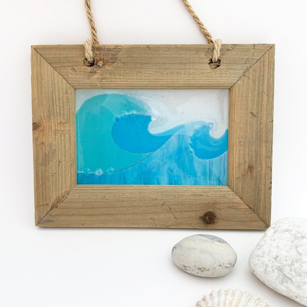 Seconds Sale - Fused Glass Framed Wave Picture