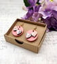 Pale pink heart washi paper blossom wooden earrings - Image 3