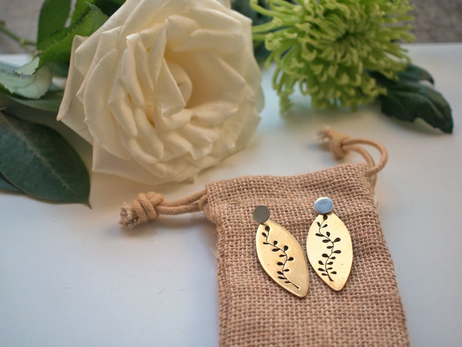 Botanical Statement Earrings, Sterling Silver and Brass