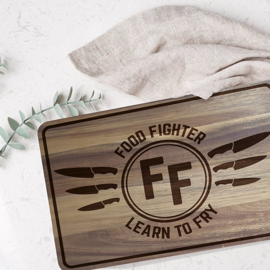 Food Fighter Learn To Fry Engraved Chopping Board - Funny Song Parody Pun Rock 