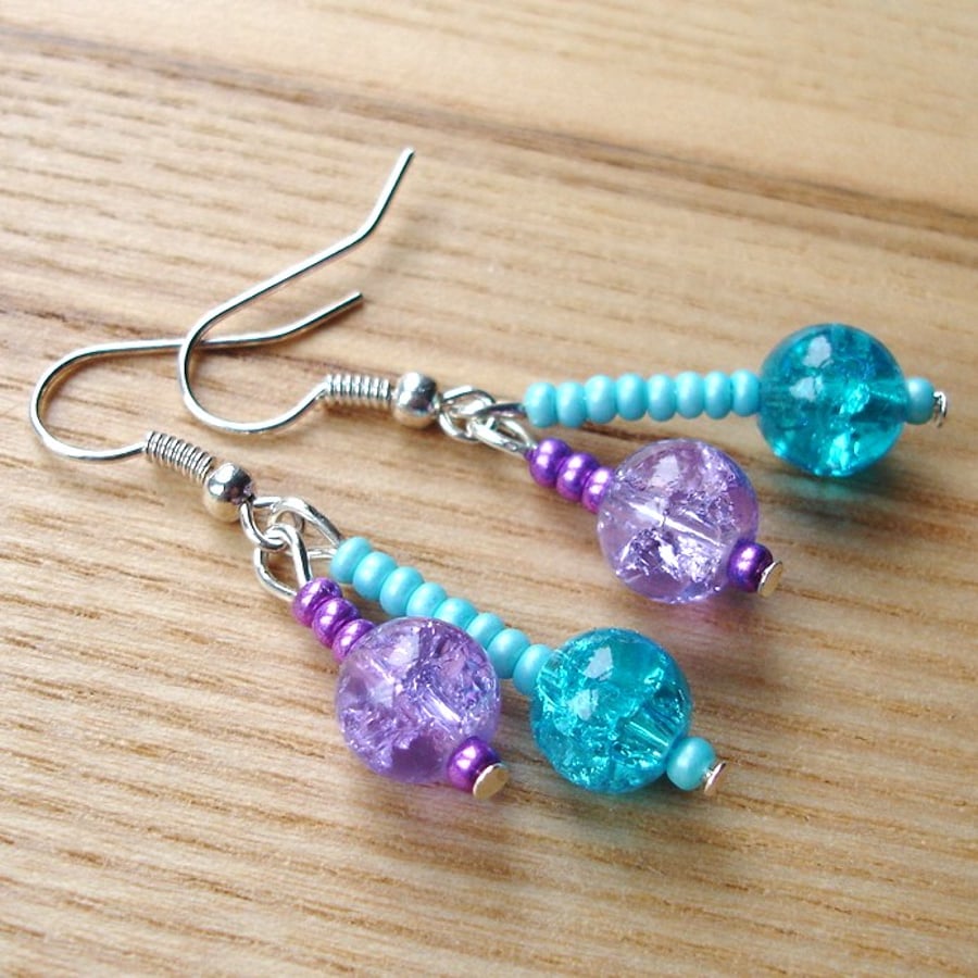 Crackle Glass Double Drop Earrings