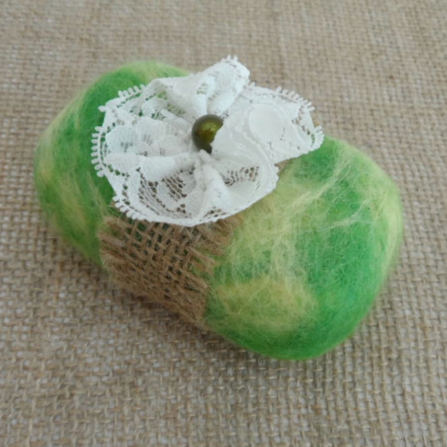 Felted Soap (green-yellow)