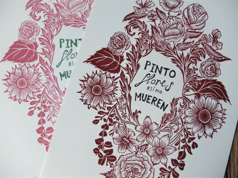 Paint The Flowers Original Lino Print
