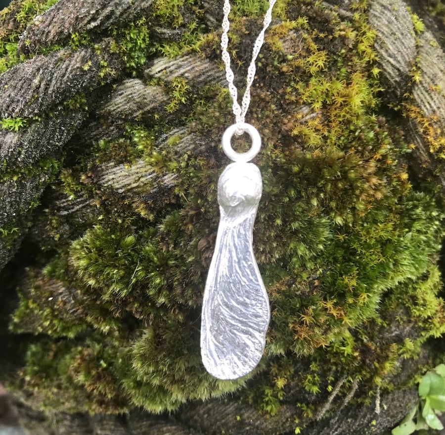 Fine Silver Sycamore Seed Pendant & Chain