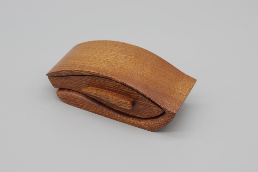 Mahogany handmade small wooden trinket, jewel box. Bandsaw Box.
