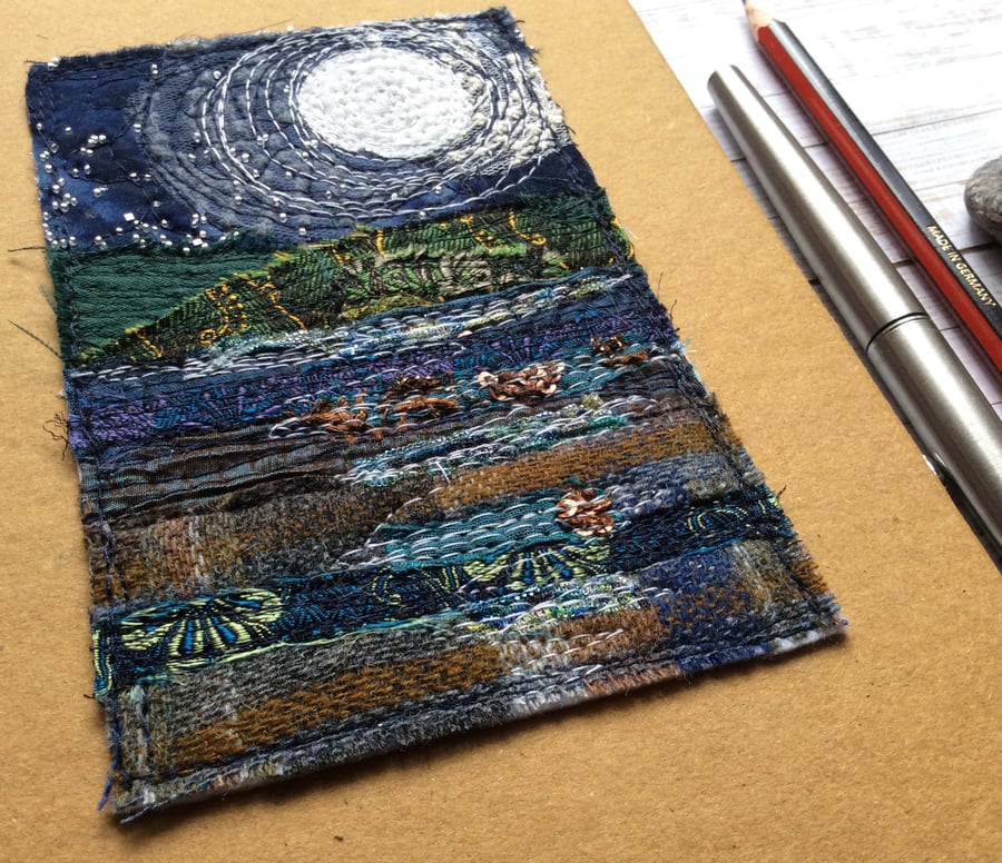 Full moon seascape embroidered notebook. 