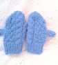 Baby's Hand Knitted Blue Hat and Mittens, Baby Shower, Custom Make, Hat Set - Image 4