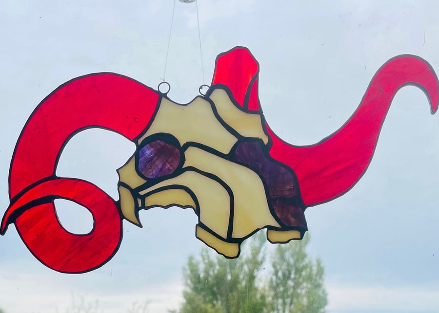 Stained Glass Sheep Skull Suncatcher, Glass Art