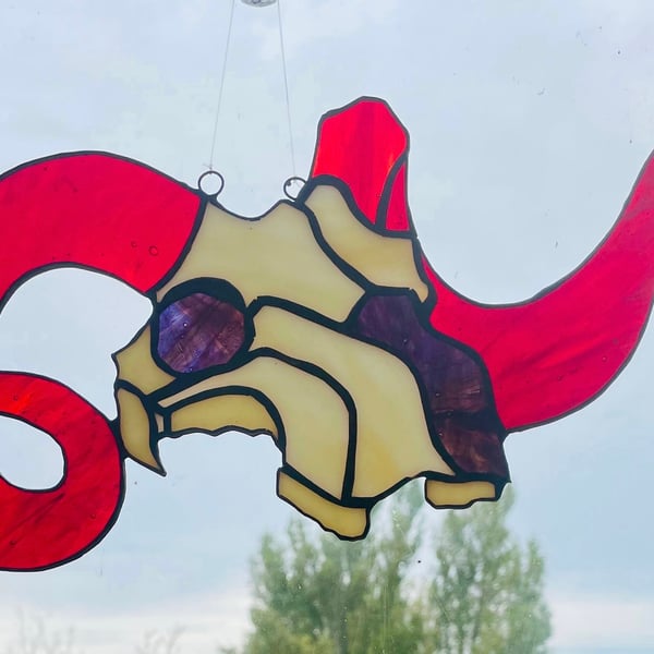 Stained Glass Sheep Skull Suncatcher, Glass Art