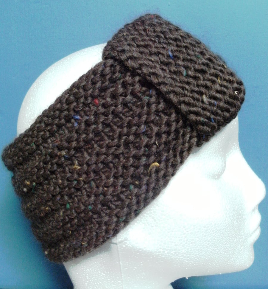 HEADBAND SALE! Hand knitted Turban Style Headband- Dark Brown - Medium