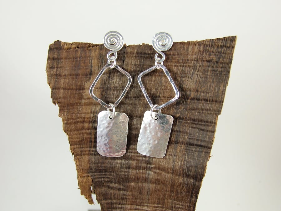 Sterling Silver Rectangle Earrings with Scrolled Stud Fittings